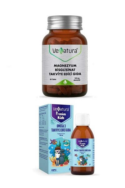 VeNatura Magnesium Bisglicinate 60 Tablets + Kids Premium Omega 3 150 ml