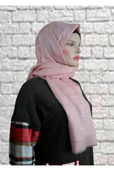 Modakaşmir Fashion Cashmere Stripe Glitter Pink Shawl