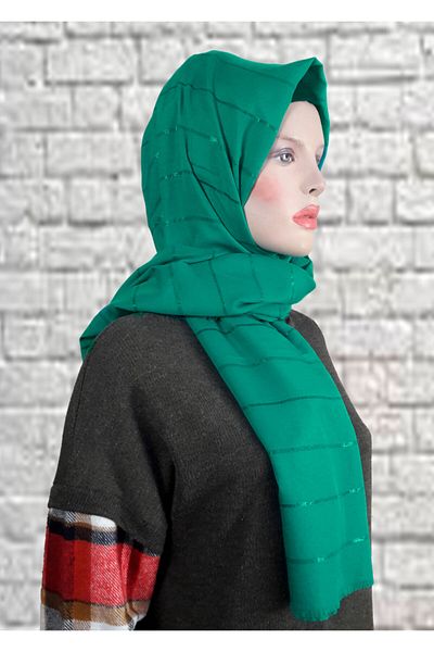 Modakaşmir Fashion Cashmere Stripe Glitter Green Shawl