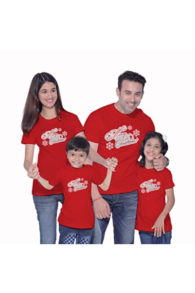 HediyeMania Πρωτοχρονιάτικο κόκκινο οικογενειακό σετ μπλουζών 4 τεμαχίων για ...