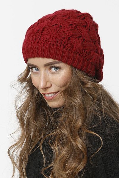 Vemod Burgundy Knitwear Beret - Women's Design with Basket Knit Lining
