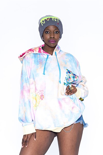 Nani Collection Mavi,pembe Batik Overize Kadın Sweatshirt (L)