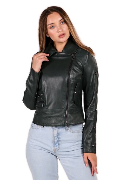 imge deri Dikiş Ve Rivet Detaylı Biker Deri Mont
