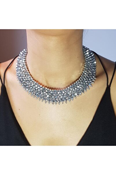 Handmade By HLY El Yapımı Gümüş Kristal Taşlı Tasarım Kolye
