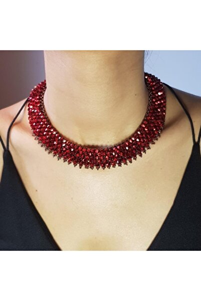 Handmade By HLY قلادة مصنوعة يدويًا من حجر الكريستال الأحمر