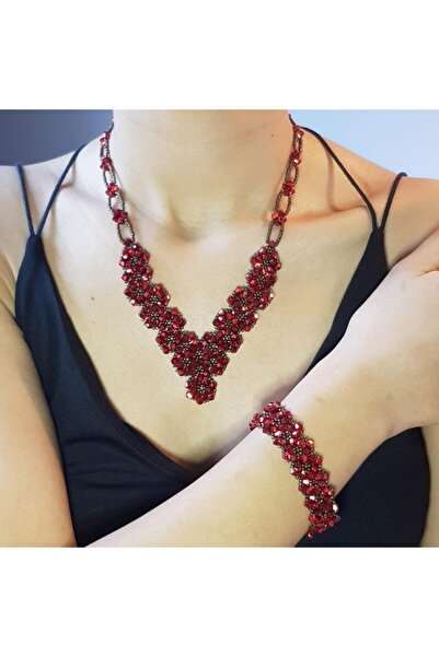 Handmade By HLY مجموعة تصميم حجر الكريستال الأحمر المصنوعة يدوياً