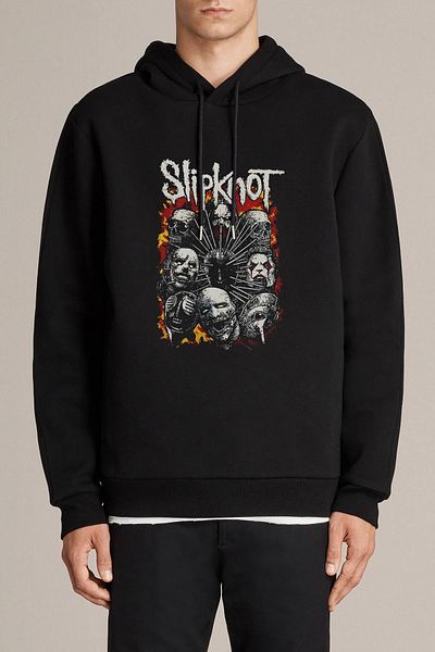 QIVI Slipknot Rap Rock Metal Music Music Printed Black Men's Knitted Hooded Sweatshirt Long Sleeve
