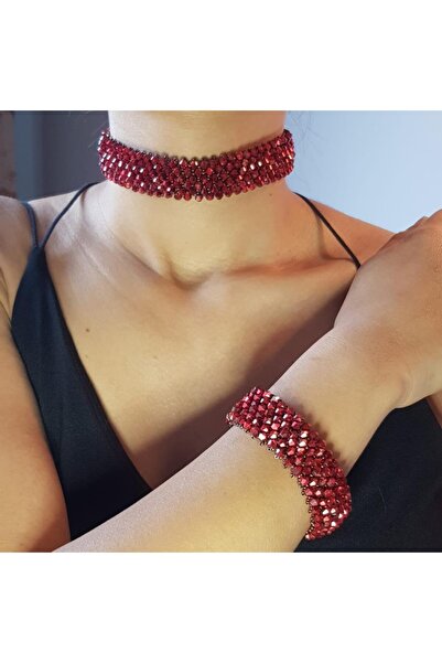 Handmade By HLY مجموعة أحجار كريستال حمراء مصنوعة يدويًا