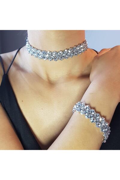 Handmade By HLY قلادة مطرقة مصنوعة يدويًا من حجر الكريستال الفضي