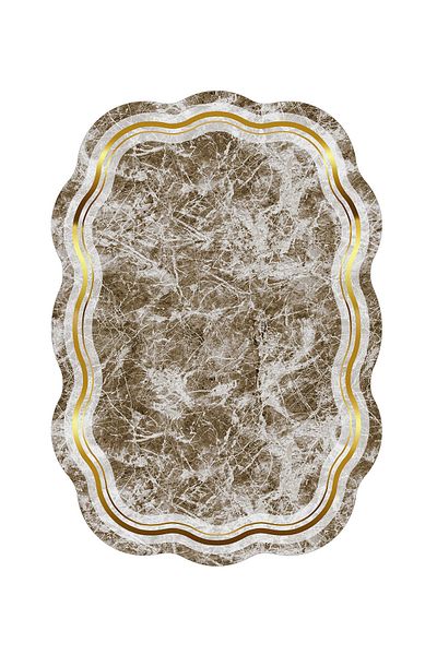 Alanur Home Laser Cut Djt 2 τεμαχίων πλενόμενη αντιολισθητική βάση Χαλάκι μπάνιου Σετ καθίσματος τουαλέτας 203 Figured Beige