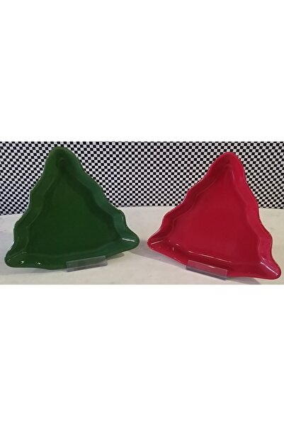 Keramika طبق قارب من الصنوبر باللون الأحمر والأخضر مقاس 22 سم عدد 2 قطعة