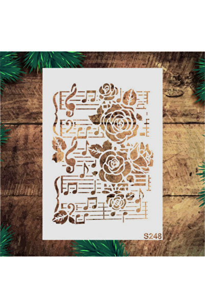 STENCİLTASARIM Stencil Tasarım S248 Nota Ve Güller Boyama Şablonu - Dekoratif Duvar Ve Eşya Boyama Şablonları