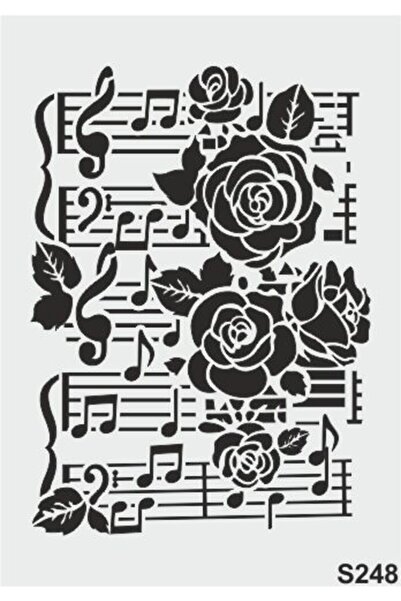 STENCİLTASARIM Stencil Tasarım S248 Nota Ve Güller Boyama Şablonu - Dekoratif Duvar Ve Eşya Boyama Şablonları