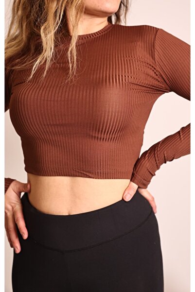 Crop Kahverengi Fitilli Bluz