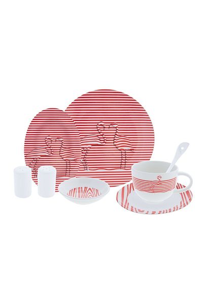 Emsan Golden Crane 3d 32 Pieces Porcelain Breakfast/Serving Set for 6 Persons