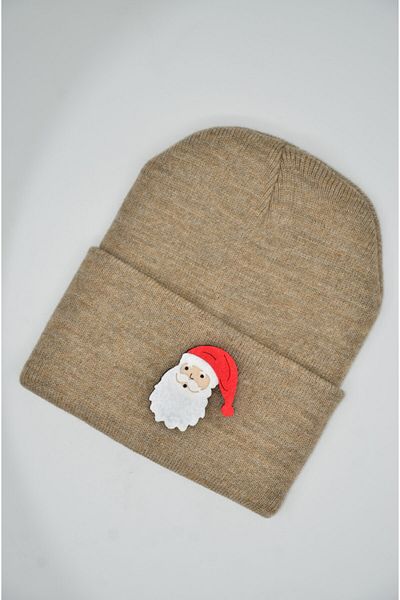 mottomia New Year/Valentine's Day Special Collection Brown Gift Beret with Santa Claus Figure
