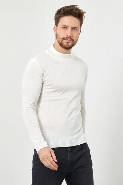 YNGMENCLASS Men's White Half Turtleneck Straight Sweater