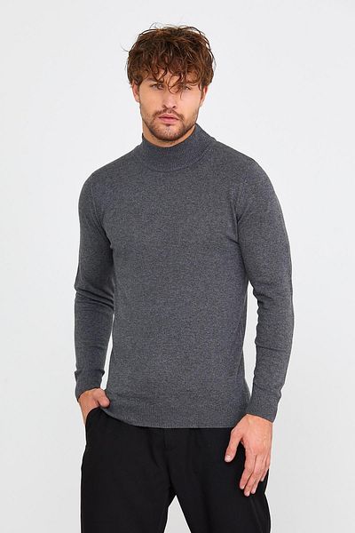 YNGMENCLASS Men's Basic Half Fishing Wool Knitwear Sweater Anthracite