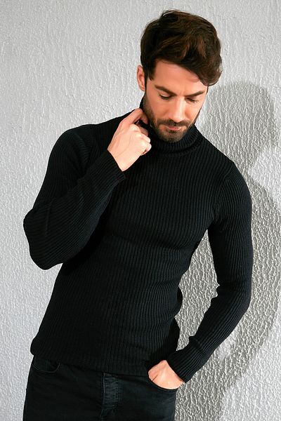 Sateen Men Sweater - Black - Slim fit