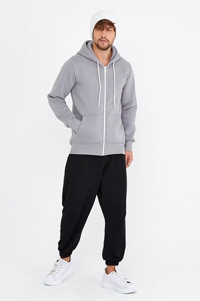 PLA STORE Сив суичър с качулка и цип