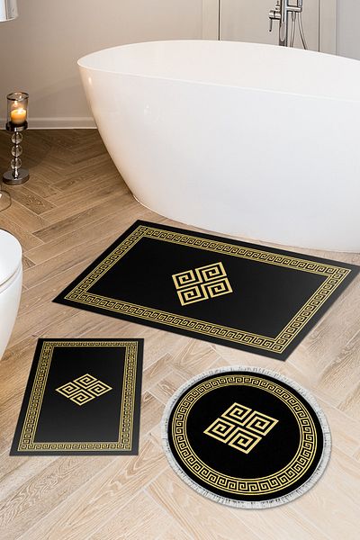 Alanur Home Eko Trend Djt 3-Pece Washable Non-Slip Σετ πατάκι μπάνιου 656m Μοντέρνο Χρυσό