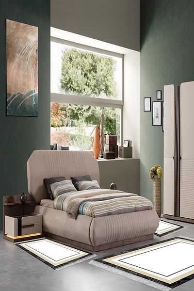 Alanur Home Eko Trend Djt Πλενόμενη Αντιολισθητική Βάση 3 τεμαχίων Υπνοδωμάτιο Σετ 673m Κρέμα με περίγραμμα