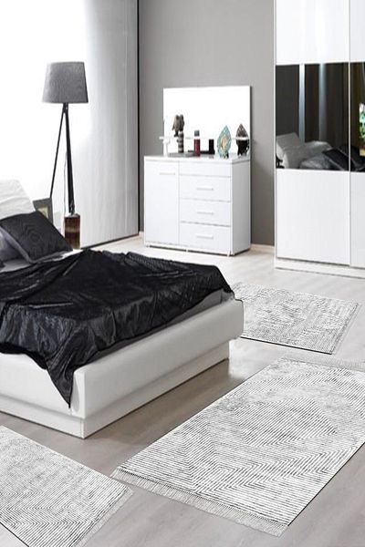 Alanur Home Eko Trend Djt Πλενόμενη αντιολισθητική βάση 3 τεμαχίων υπνοδωματίου Mu134 μοντέρνο γκρι