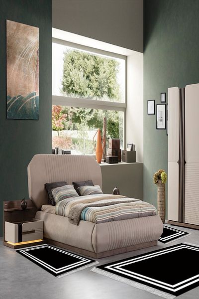 Alanur Home Eko Trend Djt Πλενόμενη αντιολισθητική βάση 3 τεμαχίων κρεβατοκάμαρας 1696 με περίγραμμα ασπρόμαυρο
