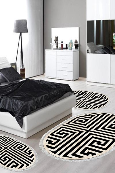Alanur Home Eko Trend Djt Πλενόμενη Αντιολισθητική Βάση Οβάλ Σετ Υπνοδωματίου 3 τεμαχίων 658m Μοντέρνο Μαύρο