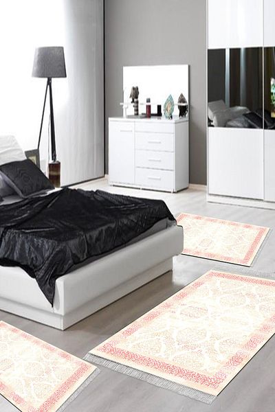 Alanur Home Eko Trend Djt Πλενόμενη αντιολισθητική βάση 3 τεμαχίων κρεβατοκάμαρας 1376 Classic Dark Pink