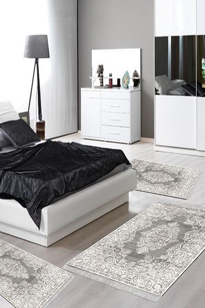 Alanur Home Eko Trend Djt Πλενόμενη αντιολισθητική βάση Οβάλ Σετ κρεβατοκάμαρας 3 τεμαχίων 762 Ottoman Grey