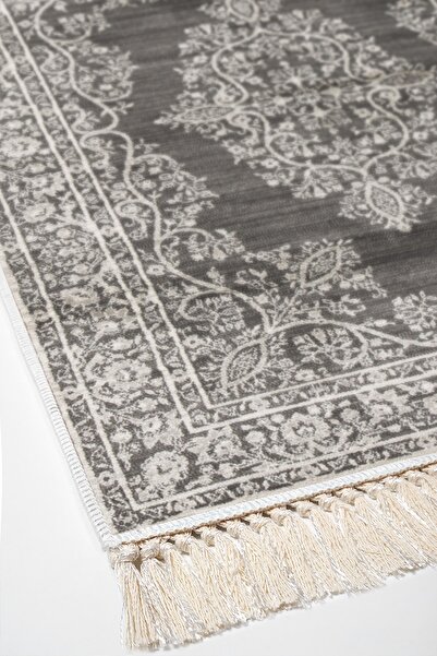 Alanur Home Eko Trend Djt Πλενόμενη αντιολισθητική βάση Οβάλ Σετ κρεβατοκάμαρας 3 τεμαχίων 762 Ottoman Grey