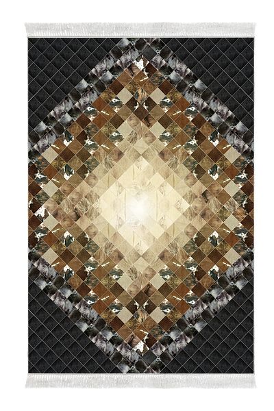 Alanur Home Eko Trend Djt 3-Pece Washable Non-Slip Σετ πατάκι μπάνιου 759 Patchwork Μαύρο