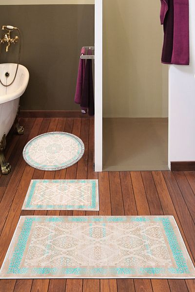 Alanur Home Eko Trend Djt 3-Pece Washable Non-Slip Σετ πατάκι μπάνιου 1376 Classic Turquoise