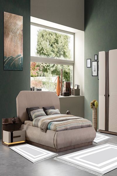Alanur Home Eko Trend Σετ Υπνοδωματίου 3 τεμαχίων - Πλενόμενη αντιολισθητική βάση, 2229m με περίγραμμα, γκρι λευκό