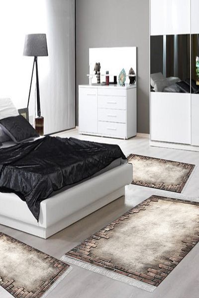 Alanur Home Eko Trend Djt Πλενόμενη αντιολισθητική βάση 3 τεμαχίων υπνοδωματίου F5049 Μοντέρνο Γκρι