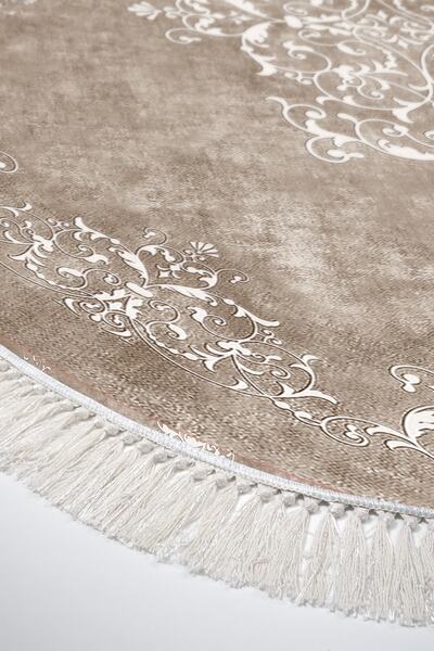 Alanur Home Eko Trend Djt 2 Piece Washable Non-Slip Base Oval Bathroom Mat 616 Classic Beige (60 X 100 - 50 X 60)