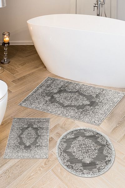Alanur Home Eko Trend Djt 3-Pece Washable Non-Slip Σετ πατάκι μπάνιου 762 Ottoman Grey