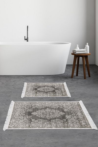Alanur Home Eko Trend Djt 2 Pack Πλενόμενο Αντιολισθητικό Χαλάκι Μπάνιου 762 Ottoman Grey (50 X 80 - 40 X 50)