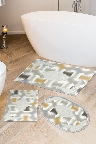 Alanur Home Eko Trend Djt 3-Pece Washable Αντιολισθητική Βάση Σετ Μπάνιου S1030 Modern Cream