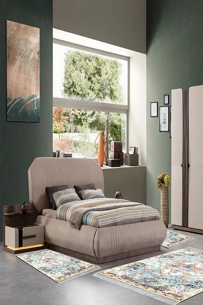 Alanur Home Eko Trend Djt Πλενόμενη αντιολισθητική βάση 3 τεμαχίων κρεβατοκάμαρας M12290 Vintage Blue