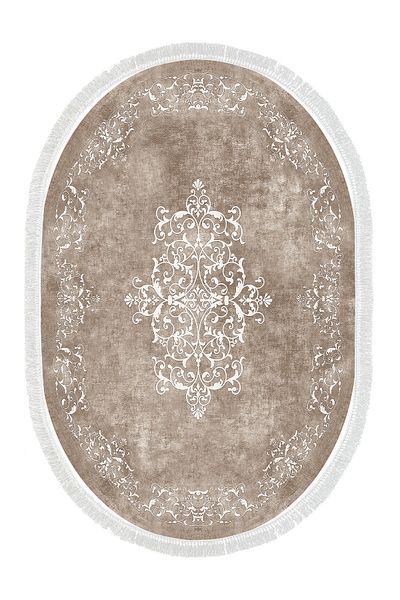 Alanur Home Eko Trend Djt 2 Pack Πλενόμενη αντιολισθητική βάση Οβάλ Χαλάκι μπάνιου 616 Classic Beige (50 X 80 - 40 X 50)