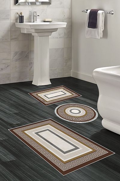 Alanur Home Eko Trend Djt 3 τεμαχίων πλενόμενη αντιολισθητική βάση σετ πατάκι μπάνιου 675m Μοντέρνο Χρυσό