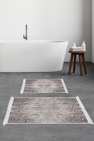 Alanur Home Eko Trend Djt 2 Pack Πλενόμενο Αντιολισθητικό Χαλάκι Μπάνιου 743 Μοντέρνα Πούδρα (60 X 100 - 50 X 60)