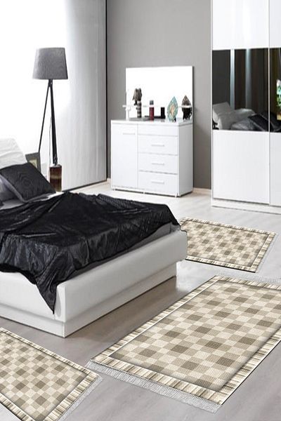 Alanur Home Eko Trend Djt Πλενόμενη αντιολισθητική βάση 3 τεμαχίων κρεβατοκάμαρας 1913 Μοντέρνο καφέ