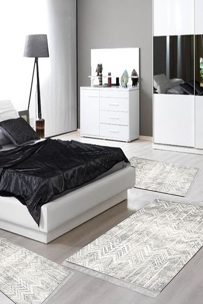 Alanur Home Eko Trend Djt Πλενόμενη αντιολισθητική βάση 3 τεμαχίων κρεβατοκάμαρας Al1107 Nordic Grey