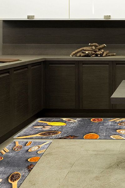 Alanur Home Eko Trend Djt 2 Li Πλενόμενη Αντιολισθητική Βάση Σετ χαλιών κουζίνας Mu170 Kitchen Black