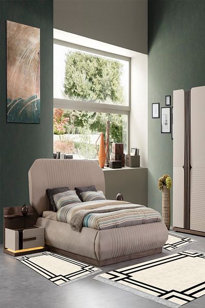Alanur Home Eko Trend Djt Πλενόμενη αντιολισθητική βάση 3 τεμαχίων κρεβατοκάμαρας 1920 Μοντέρνο Γκρι Μαύρο