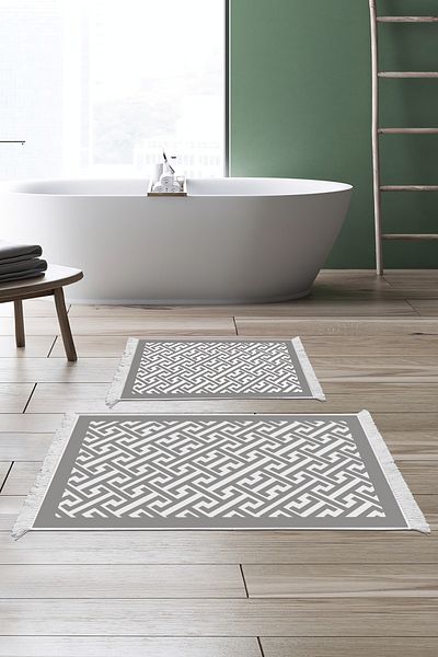 Alanur Home Eko Trend Djt 2 Pack Πλενόμενο Αντιολισθητικό Χαλάκι Μπάνιου 769 Μοντέρνο Γκρι (60 X 100 - 50 X 60)