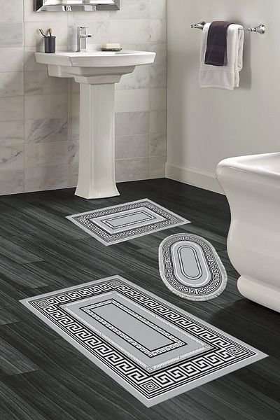 Alanur Home Eko Trend Djt 3 τεμαχίων πλενόμενη αντιολισθητική βάση σετ πατάκι μπάνιου 651m Μοντέρνο Γκρι